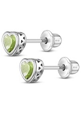 exquisite silver 5mm heart screw back baby August birthstone earrings